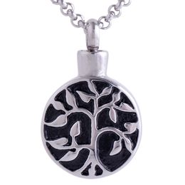 Vintage stainless steel Peaceful tree pattern round lockets pendant bead chains necklace Keepsake Memorial urn Openable put in Perfume