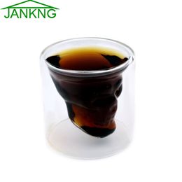 JANKNG 1Pcs 75mL Crystal Skull Double Wall Glass Head Shot Glass Cup For Whiskey Wine Vodka Home Drinking Ware Man Gift Cup