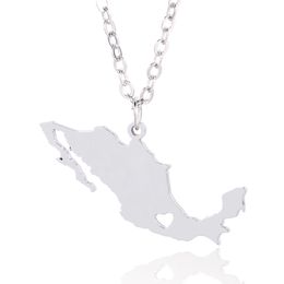 Mexico Map Pendant Necklace with Love Heart Hometown Souvenir Necklaces Stainless Steel Women Charm Jewelry Wholesale