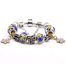 Europe Azure stone Crystal DIY Jewelry Charm Beads Bracelet Buckles 2016 New Lover Couples coloured glaze Beaded Bracelets Hot Sale