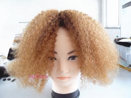 Mongolian kinky curly hair weft clip in hair extensions unprocessed curly blonde 27# Colour human extensions can be dyed