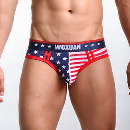 Men's Underpants Briefs Classic USA Flag Printed Mens Brief Cotton Men Underwear Sexy Low Waist Convex Design Panties Casual