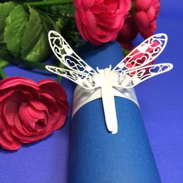240pcs Laser Cut Hollow Dragonfly Paper Card Napkin Ring Serviette Buckle Holder Hotel Wedding Party Favour Decoration