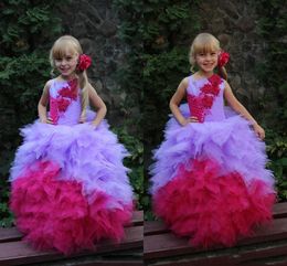 Beautiful 2017 Flower Girls Dresses Ball Gowns With Applique Spaghetti Pageant Dresses Layers Ruffle Pleats Custom Made Formal Party Dress