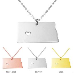 Fashion Stainless Steel North Dakota State Map Pendant Necklace 3 Colors Women Short Design American Necklace Wholesale necklace