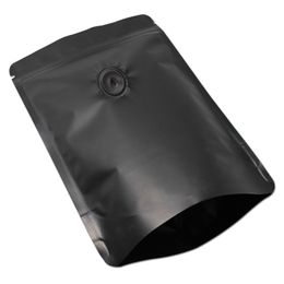 20Pcs Lot 15 23cm Stand Up Aluminum Foil Ziplock Pack Bag Matte Black Pure Mylar Valve Bag Heat Seal With Air Evacuation Valve282N