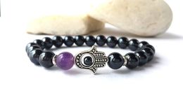 SN0568 Wholesale Natural Stone Handmade Bracelet Men Hamsa bracelet 2016 Fancy Amethyst yoga bracelet Free Shipping