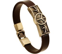 Fashion national wind! 100% cowhide bracelet boy/man/girls Retro alloy Peace dove sign leather bracelet 12pcs/lot Drop shipping