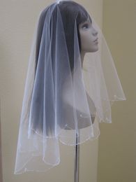 New High Quality Bridal Veils Two Layer Elbow Length Veil With Beaded Edge Wedding Veils Without Comb