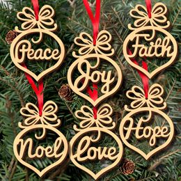 Christmas letter wood Church Heart Bubble pattern Ornament X'mas Tree Decorations Party Favor Home Festival Ornaments Hanging Gift, 6 pc per bag