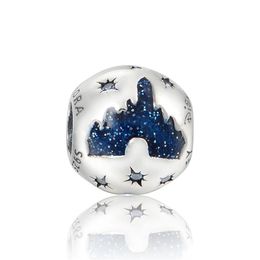 -Blue Beads Charms Sleeping Beauty Castle S925 Sterling Silver Fits para Braceletes de Charme do estilo DIY H9