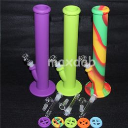 DHL Silicone Water Pipe Glass Bongs Oil Rigs Bong 14" Height with 14.4MM Joint Silicon Material nector