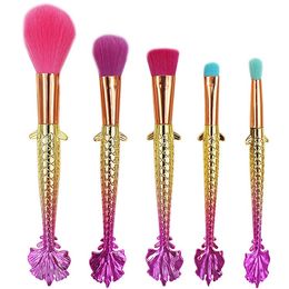 Fish Style Makeup Brushes Cosmetic Foundation BB Cream Powder Blush 5 pieces Make up Brush Tools Mermaid Shape Brush Kit DHL Free