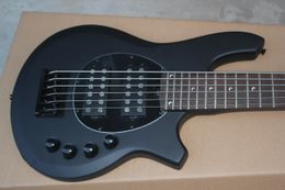 Custom Shop Bongo Music Man 6 Strings Bass Erime Ball StingRay Matte Black Electric Bass Guitar 9V Battery HH Active Wire, Black Hardware