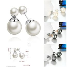 -Orecchini pendenti con perle di alta qualità Orecchini pendenti con perle nuovi di zecca Oro argento Orecchini a doppia sfera con perle laterali per agopuntura 10 pezzi