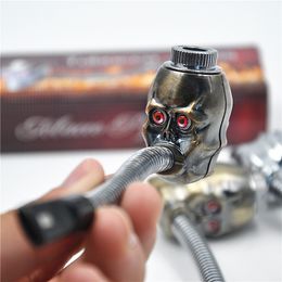 Rasta Reggae Metal Pipes Cool Skull Head Tabacoo Pipes Export Quality with Bendable Handle and Light