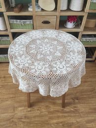 110CM Round crocheted tablecloth vintage style table cover chic pattern table topper in handmade - White and Beige Colour availab2704