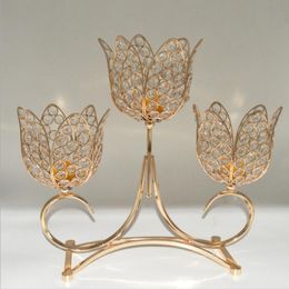 Top rated silver/golden plated 3-arms metal candle holder with crystal for home decoration or wedding, lotus candelabra