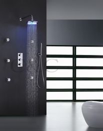 Thermostatic Bathroom Shower Set 8 Inch Chrome LED 7 Colours Shower Head 6 Pcs Spa Body Massage Spray Jets Includes I007-8RC-2Y