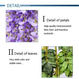 Romantic Artificial Flowers Simulation Wisteria Vine Wedding Decorations Long Short Silk Plant Bouquet Room Office Garden Bridal A3192