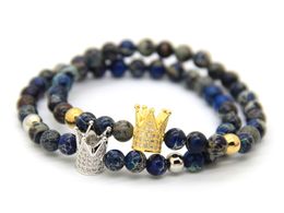 2016 High Grade Jewelry Wholesale 6mm Sea Sediment Stone Beads with CZ Crown Anil Arjandas Mens Beaded Bracelet