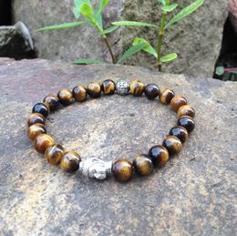 SN0388 hollow out silver bead bracelet man tiger eye buddha head bracelet buddha bead mala bracelet