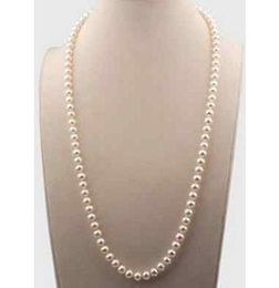 7-8mm Beaded Necklaces Natural White Pearl Necklace 20inch 925 Silver Clasp