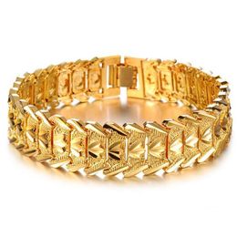 Fashion JEWELRY Hot Sale Luxury 24K Yellow Gold Plated Men's Chain Bracelet Wide Cuff Chunky Link Chain attractive accessory