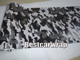 White black grey Camo Car Wrap Vinyl With Air Release Gloss/ Matt SNOW Camouflage covering graphics AUTO COVERING STYLING 5X32/67/98ft roll