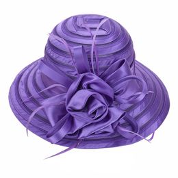 Newest Mesh Kentucky Derby Church Hat For Women Organza Hat Wide Brim Flat Caps 9 Colours Free Shipping