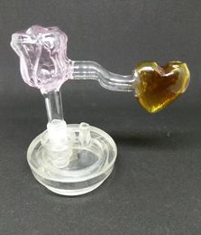 Rose heart-shaped glass pot, wholesale hookah accessories, Glass pipes Glass bubbler oil rig bongs, Colour random del