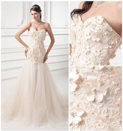 3D Floral Applique Wedding Dresses vestido de noiva Beaded Crystal Tulle Bridal Dress Sweetheart Wedding Gowns robe de mariage
