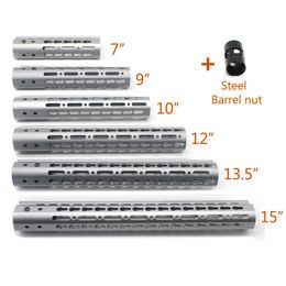 7/9/10/12/13.5/15'' inch Length Keymod Handguard Rail Free Float Picatinny Mount System Steel Barrel Nut - Space Grey Anodized