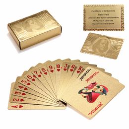 High Quality Special Unusual Gift 24K Carat Gold Foil Plated Poker Playing Card With Wooden Box And Certificate Traditional Edition