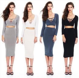 Sexy Party Women's Clothes Two-Pieces Dress Long Sleeve Skirt Skinny Package Buttocks Ladies Clothing Slim Sets