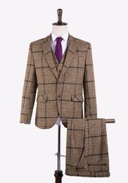 High Quality 3 Pieces Men Suits Tailored Groomsmen Wedding Tuxedos Formal Dinner Men's Wool Suit Blazer Sets(Jacket+Pants+Vest )