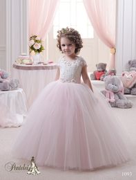 2016 vestidos primera comunion with Cap Sleeves and Lace Bodice Ball Gown Blush Flower Girls Gowns for Weddings Floor Length