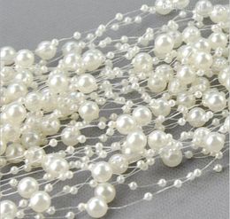 pearl craft beads UK - 75 M Roll 8+3mm White Pearl Chain String Bead Strand DIY Craft Garland For Wedding Bridal Bouquet Headdress Decorations supplies