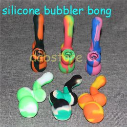 Sample U-Shaped Portable Hookah Silicone Smoking Pipes Dry Herb Unbreakable Water Percolator Bong silicone bubbler bong with glass bowl