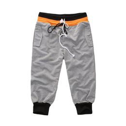 Wholesale-Men's Casual Elastic Waist Loose Outdoor Sports Trousers Male Running Activewear Comfortable Sportwear Capri Pants Size:M-XXL