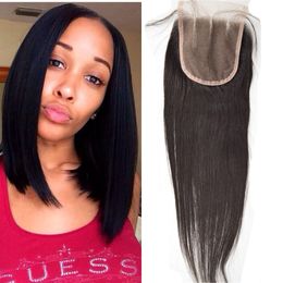 Cheap Lace Closure 4x4 Peruvian Virgin Human Hair Straight Top Lace Closures Pieces With Bleached Knots Free Middle 3 Way Part G-EASY