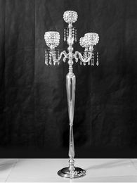 New design of 100 cm height 5-arms Alloy candelabras with crystal pendats, gold/silver plated wedding party candle holder