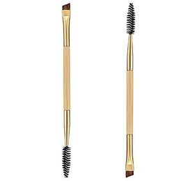 professional makeup tools bamboo handle double eyebrow brush + comb synthetic hair multi-function brush