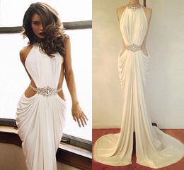 Vestido Free Shipping 2016 Fashion Prom Dresses Sexy Trumpet/Mermaid High Neck Rhinestone White Formal Evening Gowns