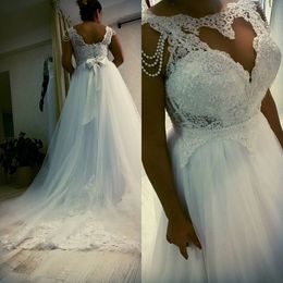 Real Photos 2016 White Lace And Tulle A-line Plus Size African Wedding Dresses Bow Sash Beading Long Bridal Gowns Custom Made China EN90715