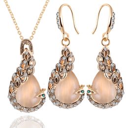 -Set di gioielli in cristallo austriaco del cerchio del pavone di pavone Pendientes collana di pavoni orecchini di goccia set per le donne regalo joyeria