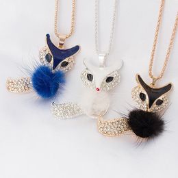 Rhinestone Necklace pendant Accessories candy colour Fur Fox Long Necklace Sweater Chain Necklace