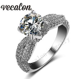 Vecalon Dinosaur claw Set 3ct Topaz Simulated diamond Cz Female Wedding ring 14KT White Gold Filled Engagement Band for Women