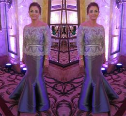 Elegant Grey Plus Size Mother Of Bride Dresses 2017 Lace Applique Long Sleeve Satin Mermaid Mother Prom Party Gowns Women Evening Dresses