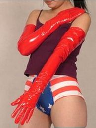 Sexy Pair Beautiful Red PVC Vinyl Lycra Spandex zentai Long Opera Gloves, Unisex,